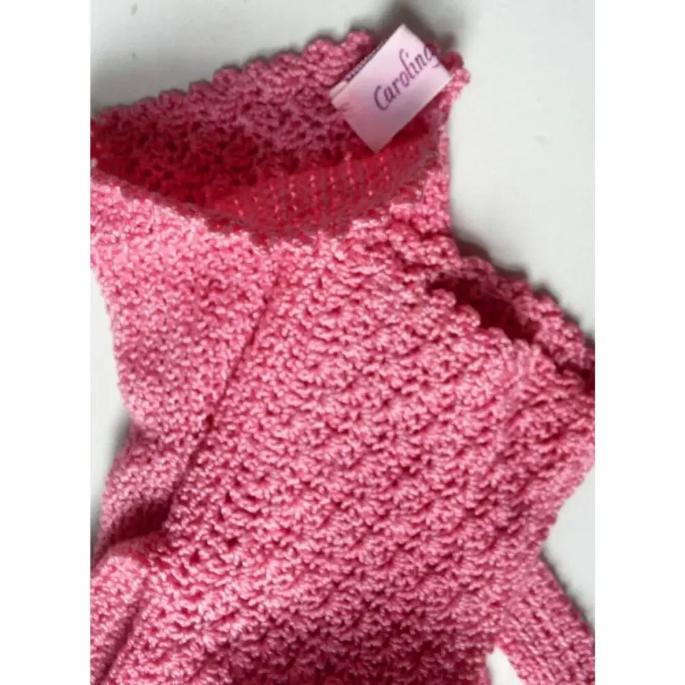 Vintage 1960's Crochet Pink Gloves